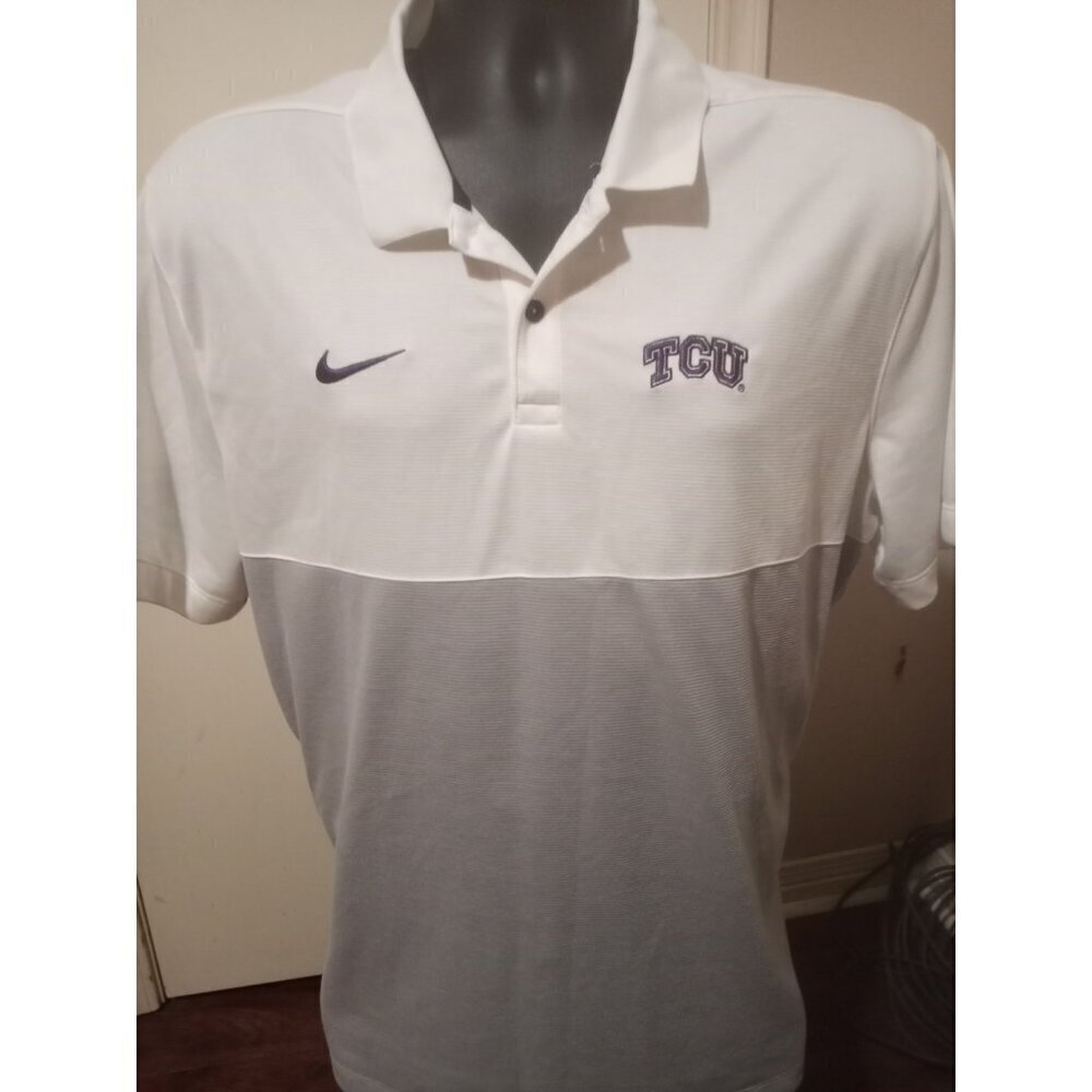 NIKE Dri-Fit TCU Horn Frogs S/S Performance Polo Shirt Men's Size XL White